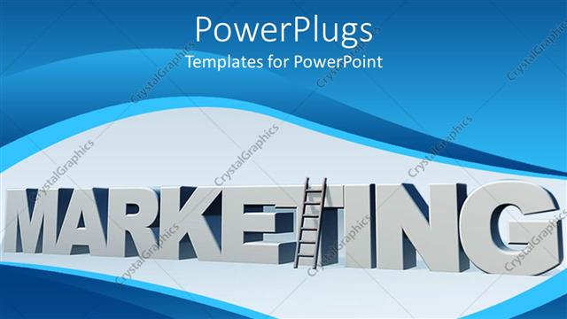  Presentation with gray - 3D gray marketing word with a ladder upheld on the T letter in marketing on gray and blue background