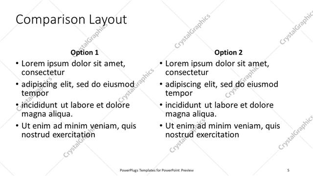 Comparison presentation slide layout