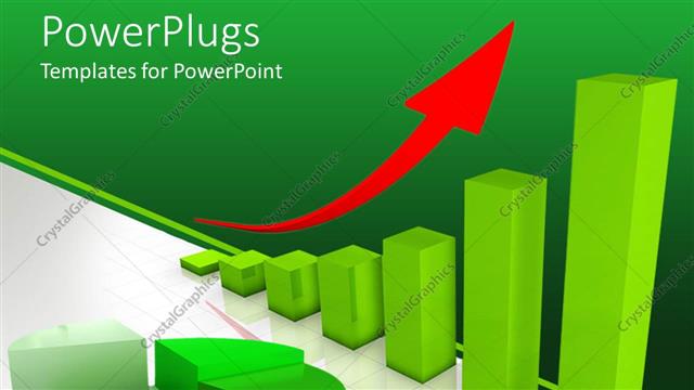  Presentation with diagram - 3D green pie chart and bars diagram with red arrow rising over the bars