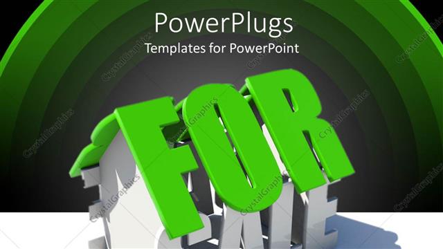  Presentation with white house - 3D green and white graphics with text which spells out the word