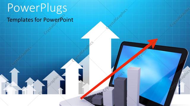  Presentation with growth chart - 3D growth chart sitting on laptop with red arrow