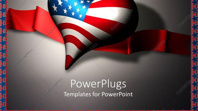 Presentation with patriotic - 3D heart with American flag and red ribbon, star and stripe border, USA, patriotic