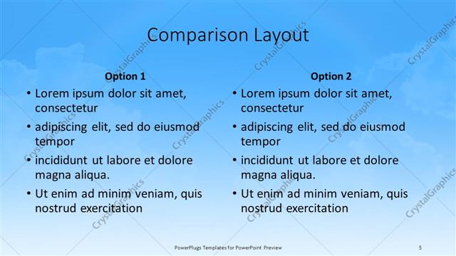 Comparison presentation slide layout