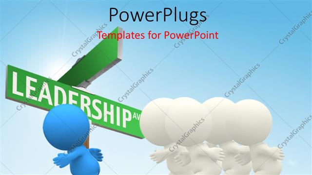  Presentation with winning - 3D human in blue ahead of whites winning the race with sign post in background