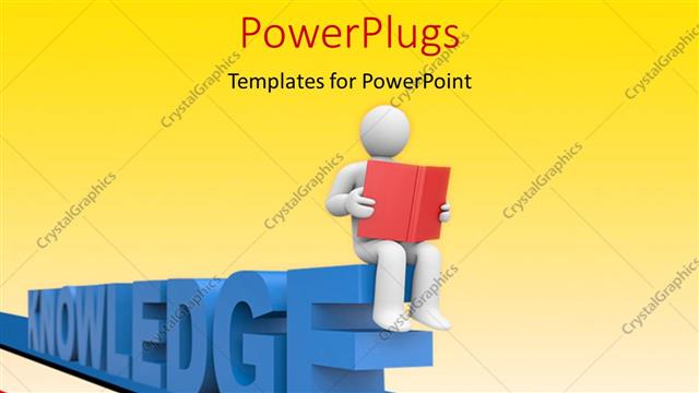  Presentation with character - A 3D human character reading a red book on a text