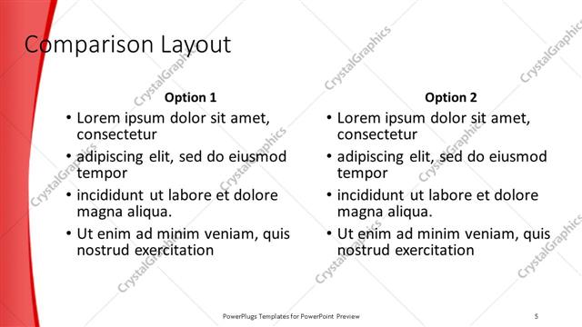Comparison presentation slide layout