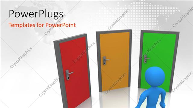  Presentation with choice - A 3D human character standing in front of three doors