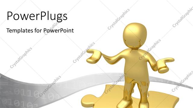  Presentation with wave - 3D human character standing on a puzzle with binary codes wave