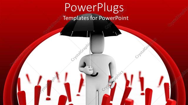  Presentation with attention - 3D human character on a white surface with lots of red exclamation marks