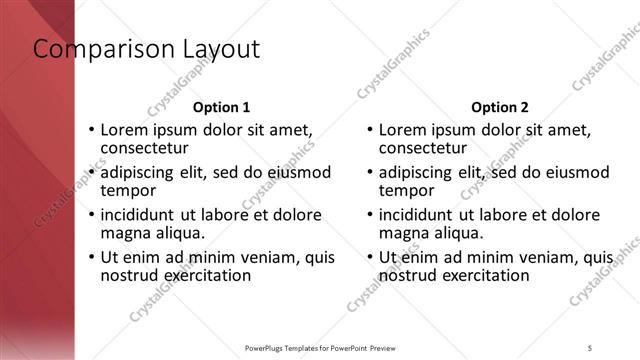 Comparison presentation slide layout
