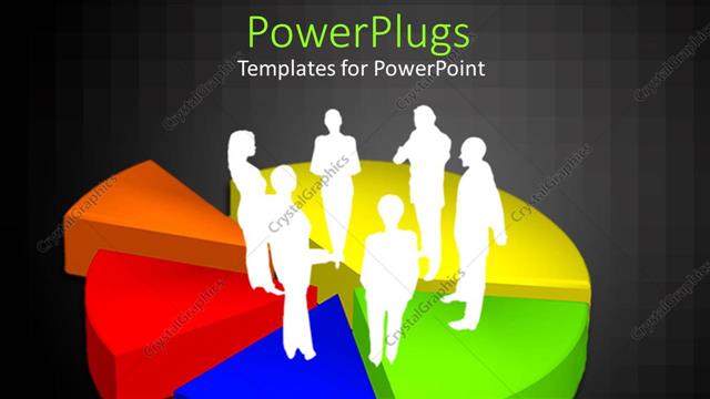  Presentation with pie chart - 3D human characters standing on a multi colored pie chart