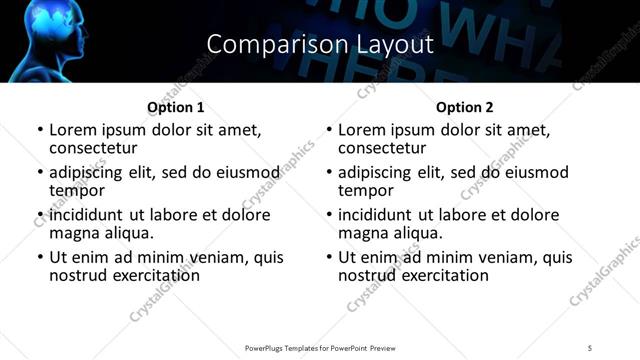 Comparison presentation slide layout