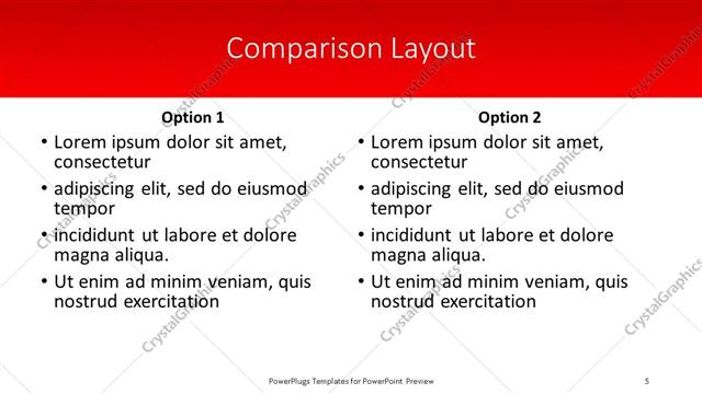Comparison presentation slide layout