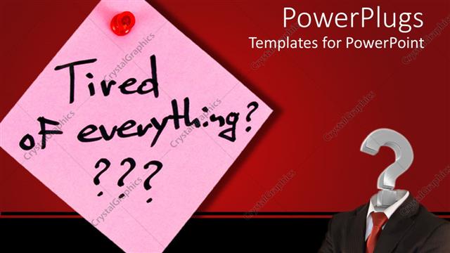  Presentation with tired - 3D image of a man with his hands foldes and a question mark head