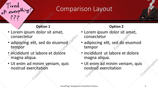 Comparison presentation slide layout
