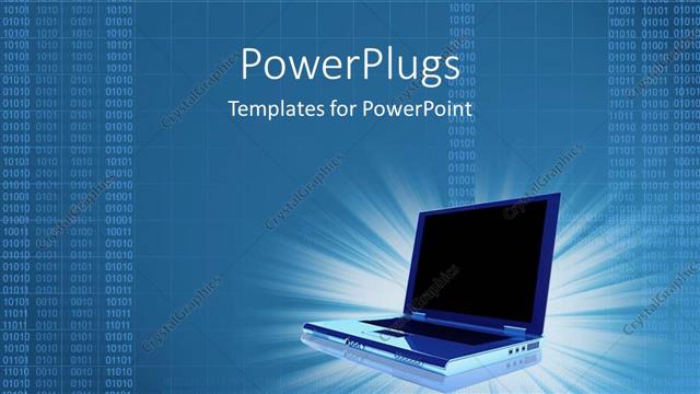  Presentation with binary blue - 3D laptop computer with lines of binary codes on blue background