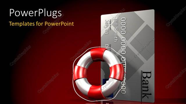  Presentation with rescue - 3D life saver beside?a large ash colored credit card