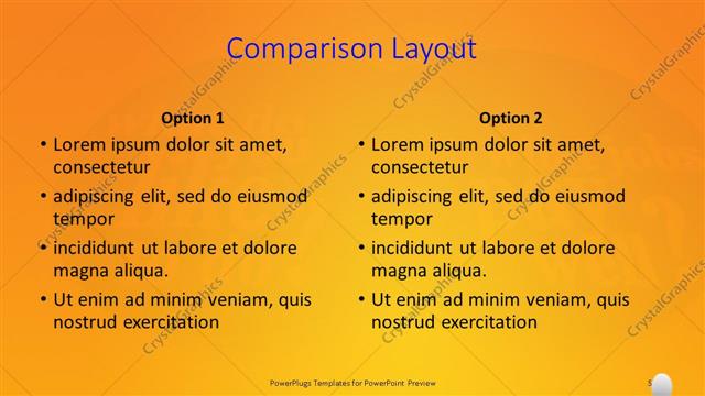 Comparison presentation slide layout