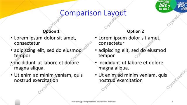 Comparison presentation slide layout