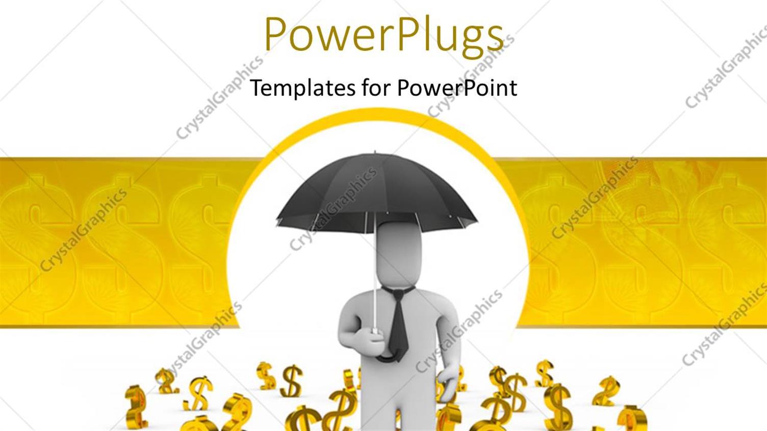 Featuring 3D Man Carrying Umbrella with Gold Dollar Signs on Floor 