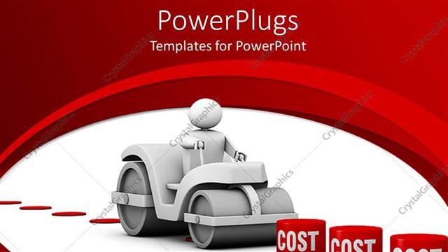  Presentation with cost - 3D man crushing different blocks of costs, reduce cost, red and white background