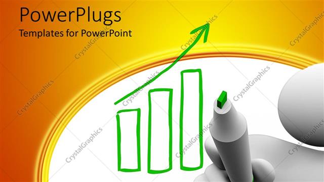  Presentation with growth chart - 3D man drawing growth chart on white board with green marker