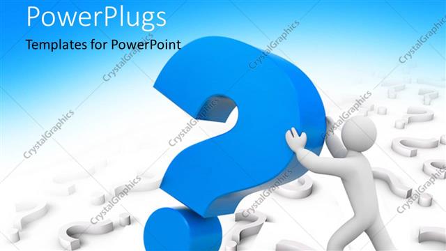  Presentation with important - 3D man holding up large blue question mark symbol