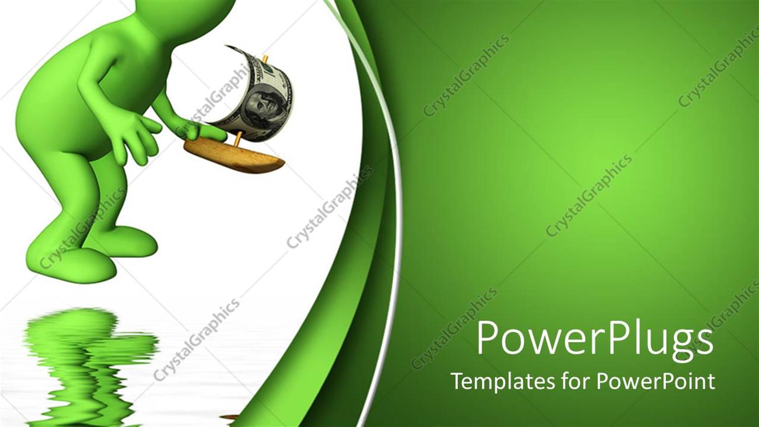 Featuring 3D Man Holds Toy Sailing Ship with Reflection in Water