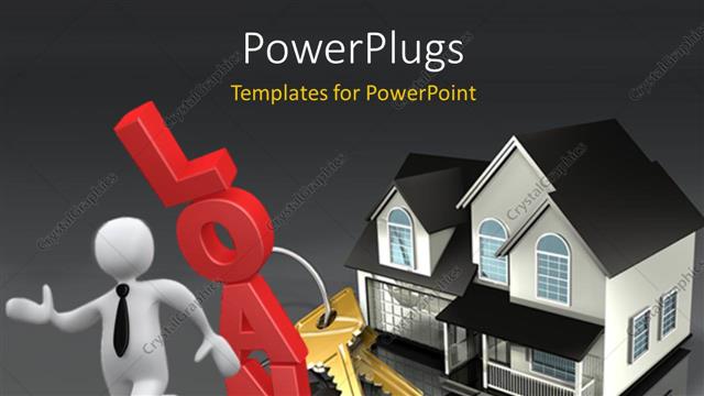  Presentation with loan - 3D man with house and set of keys constructed from loan?