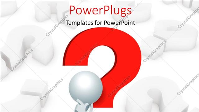  Presentation with question - 3D man leaning on red question mark symbol