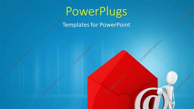  Presentation with email - 3D man leans against email symbol and large red envelope