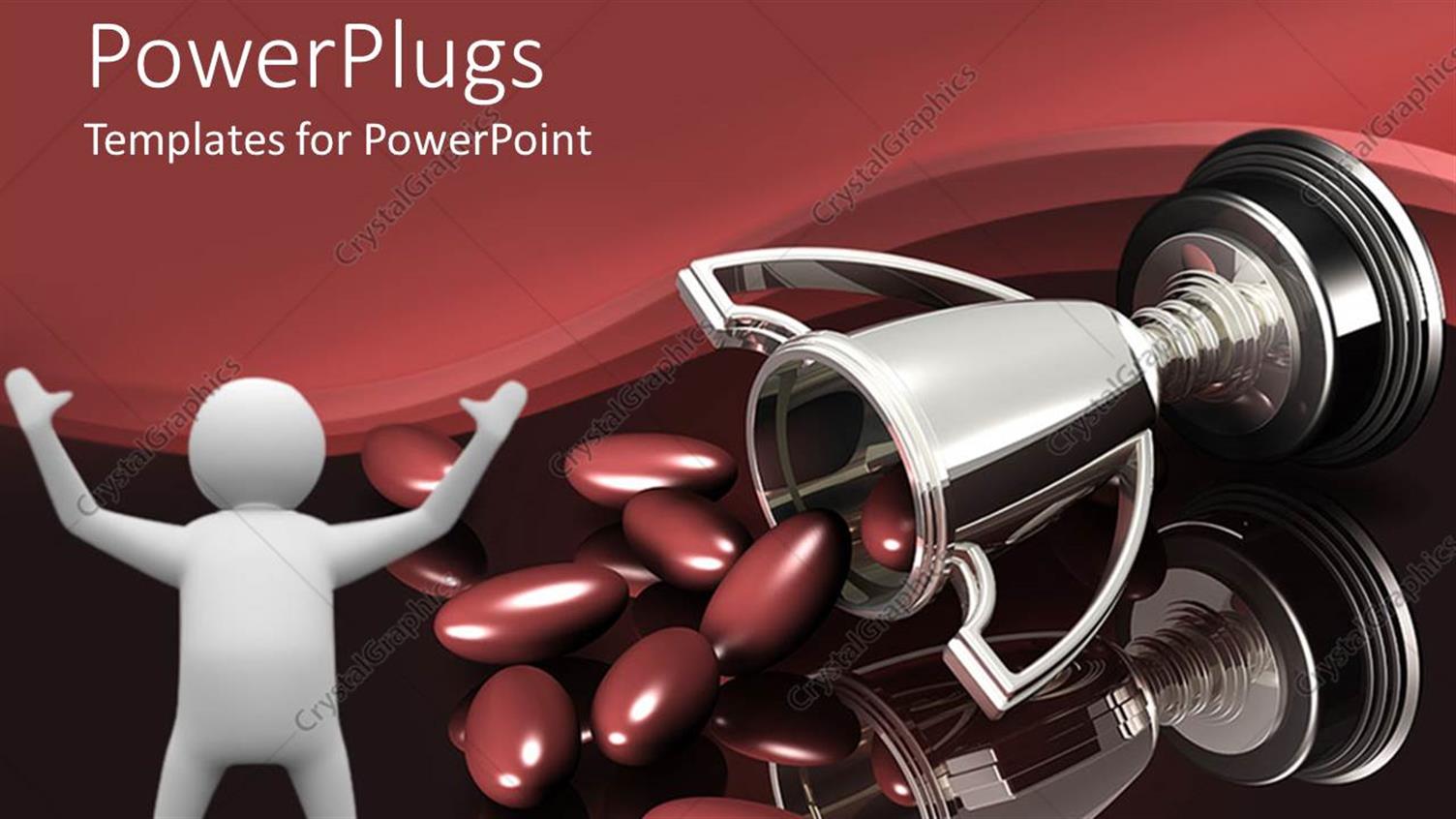 Featuring 3D Man Raise Hands and Red Beans Spilling Out of Silver Trophy