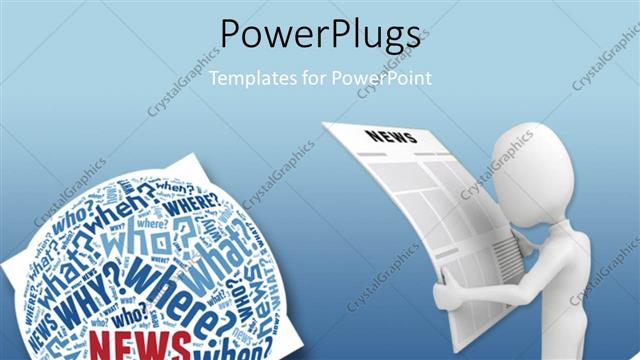  Presentation with questions - 3D man reading from newspaper and sphere filled with questions