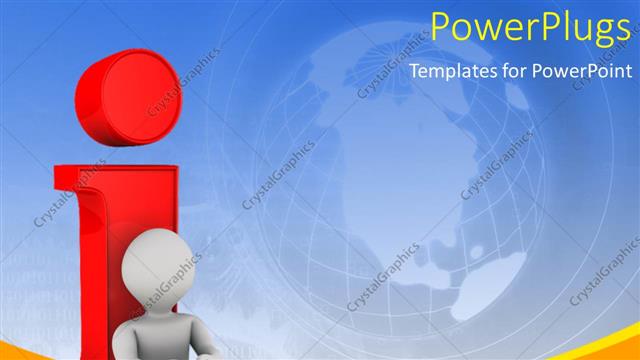  Presentation with information - 3D man sitting with back against red information icon