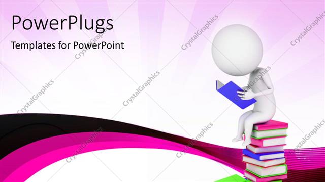  Presentation with books - 3D man sitting on pile of colored books reading