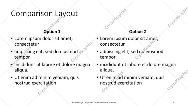 Comparison presentation slide layout