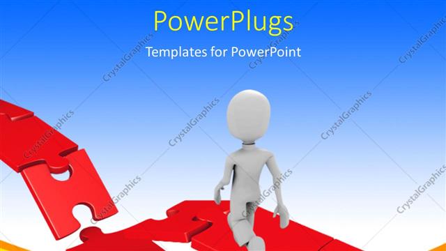  Presentation with red puzzle - 3D man walking towards damaged part of red puzzle bridge?