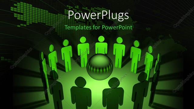  Presentation with global - 3D men form circle around sphere with shadow on surface