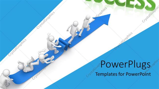  Presentation with running - 3D men running towards success on blue arrow