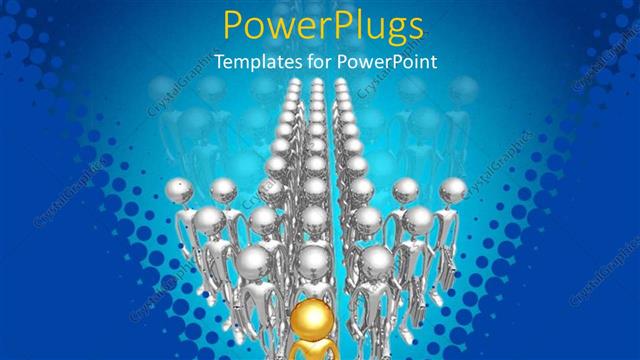  Presentation with market - 3D men standing with briefcase in hand?and gold plated leader form arrow