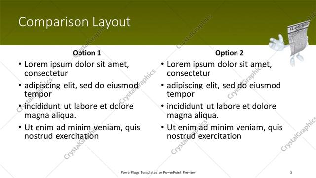 Comparison presentation slide layout