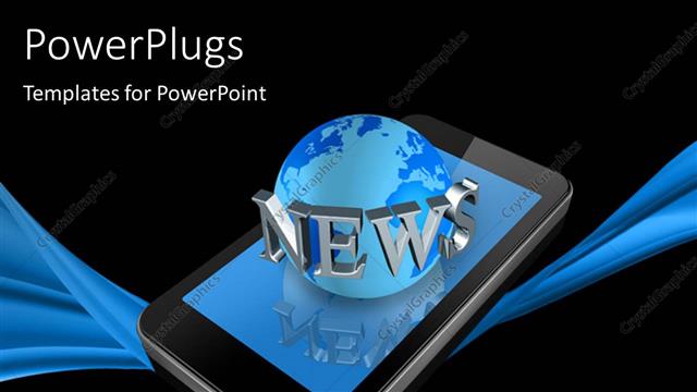  Presentation with keyword - 3D mobile phone with globe and News keyword on black background