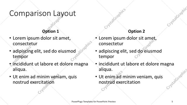 Comparison presentation slide layout