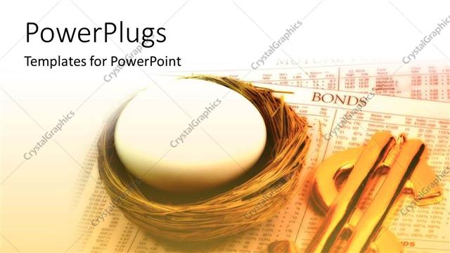  Presentation with golden dollar sign - 3D nest with egg and golden dollar sign on bonds papers