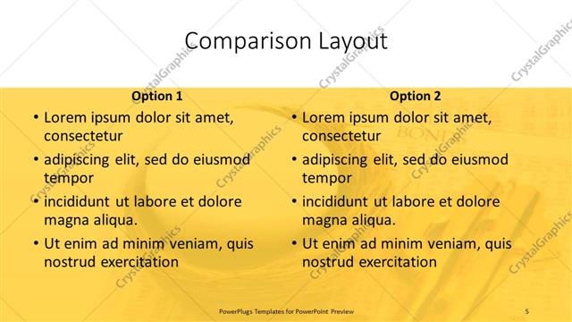 Comparison presentation slide layout