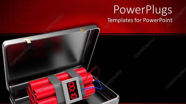  Presentation with suitcase - 3D open suitcase with dynamite bomb inside it on black and red background