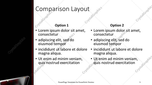 Comparison presentation slide layout