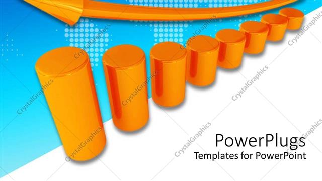  Presentation with upwards - 3D orange metallic column diagram with orange arrow rising upwards the columns