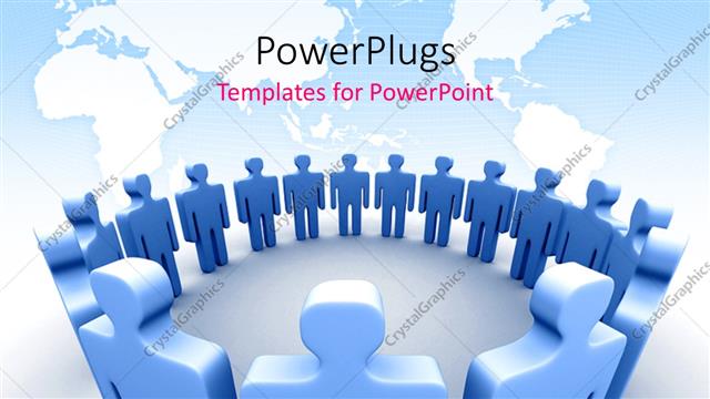  Presentation with circle - 3D people form cirlce on white background against world map