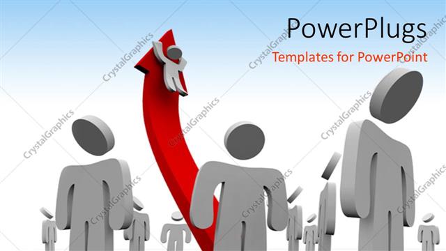  Presentation with look - 3D people look up at man climbing upward red arrow